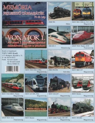 VONATOK 1. - Memória fejlesztő társasjáték 70 kép (1 kihajtható lap)